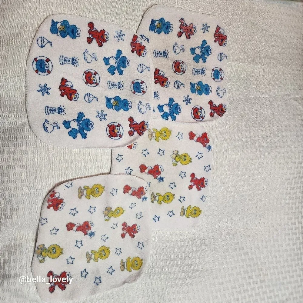🏖 Set of 4 Sesame Street Infant Baby New Born Wash Cloth Rags
